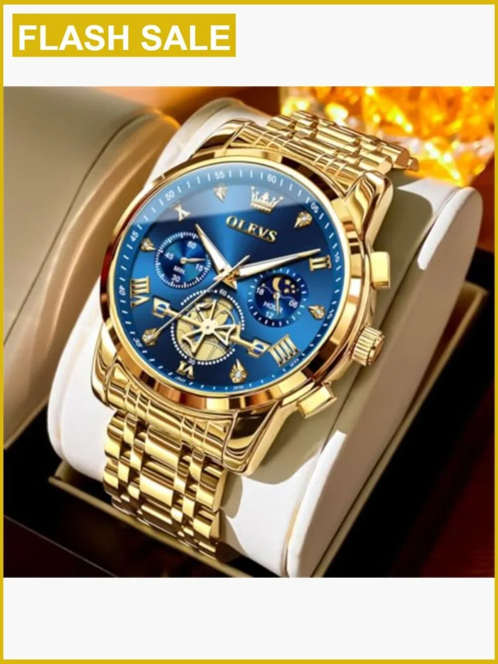 Men's Stainless Steel Chronograph Watch Silver Black Roman Numeral Dress